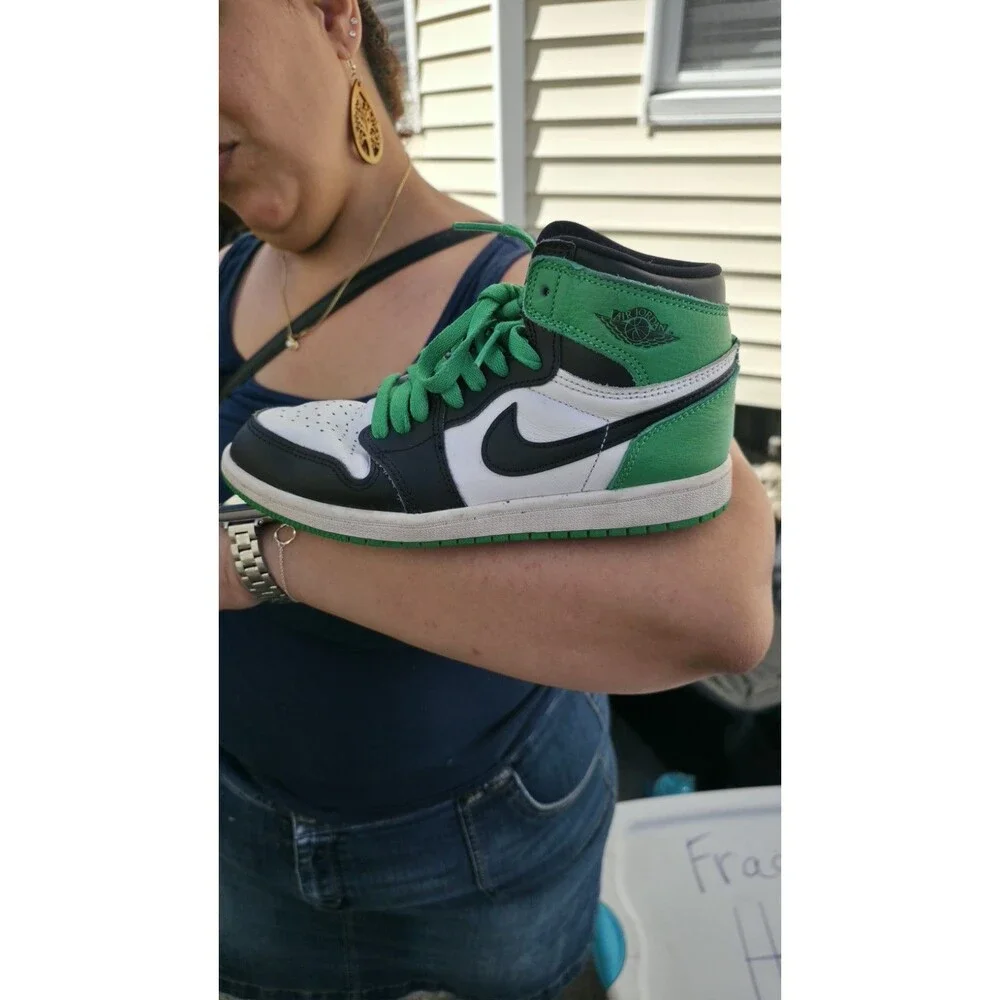 Jordan Air Jordan 1 High Top Colorblock Leather Sneakers Green Black White
